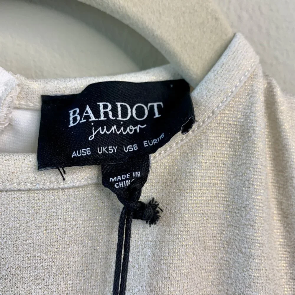 BARDOT JUNIOR Shimmer Party Dress Girls 6 NEW Big Bow Wool Blend Gold Cream NWT - Picture 7 of 9